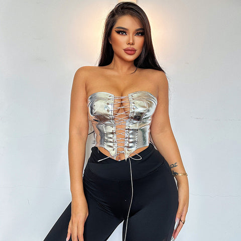 Niche Lace-up Glossy Surface Top