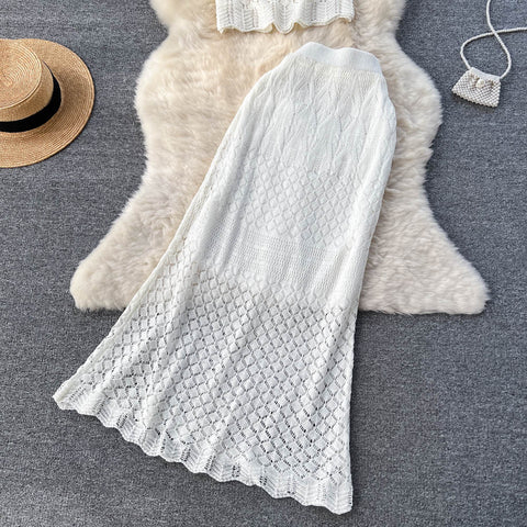 Crochet Top&Fishtail Skirt 2Pcs Set