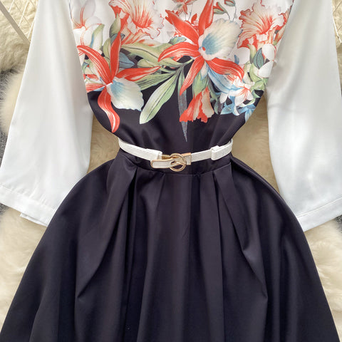 Elegant Floral Dress with Belt