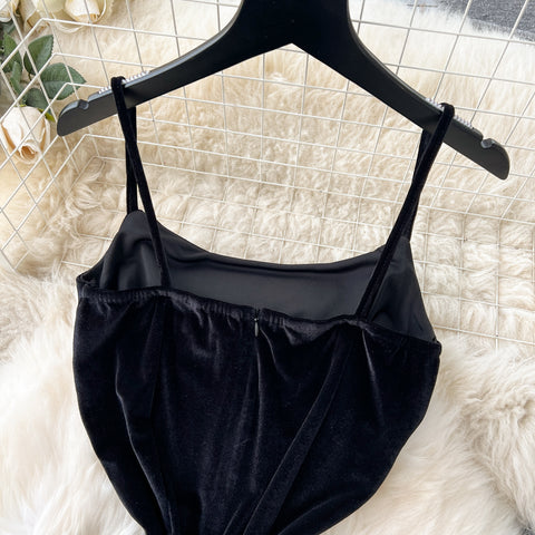 Suede Mesh Patchwork Fishtail Slip Dress