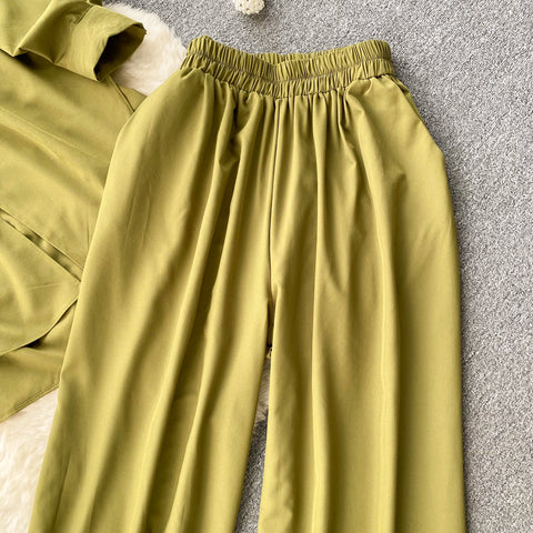 Loose-fitting Shirt&Pleated Trousers 2Pcs