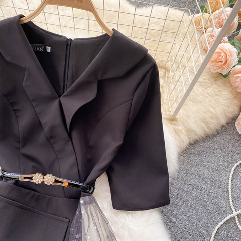 Black Patchwork Mesh Dress