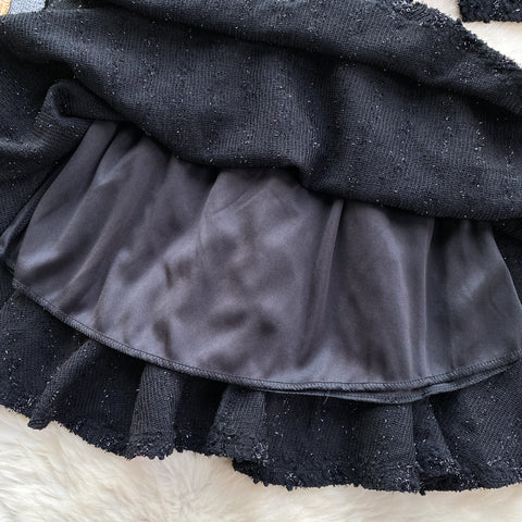 Bow-tie Pleated Black Puffy Dress