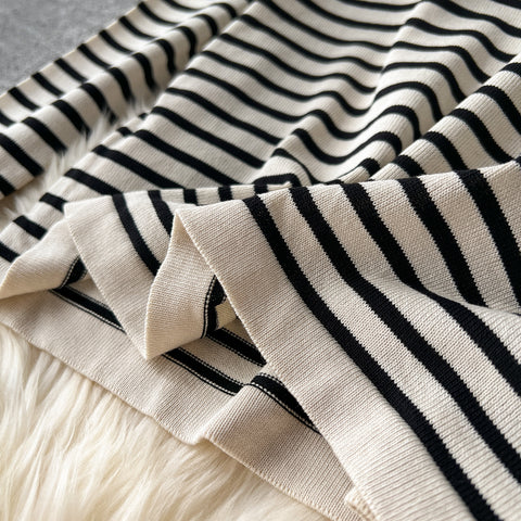 Striped Sweater&Draped Trousers Knitted 2Pcs