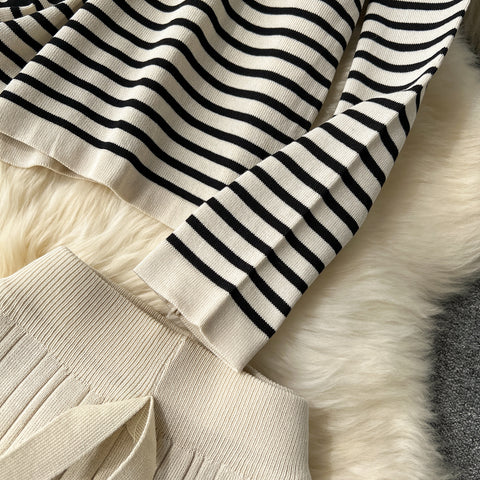 Striped Sweater&Draped Trousers Knitted 2Pcs