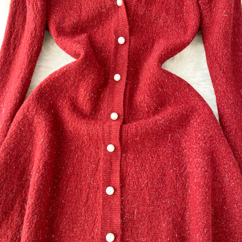 French Style V-neck Knitted Dress