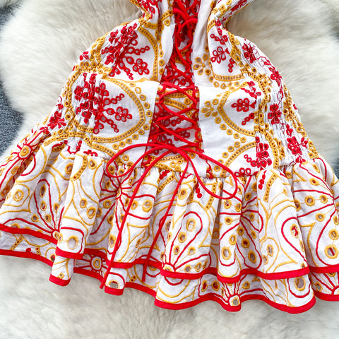 Off-shoulder Ruffled Printed Dress