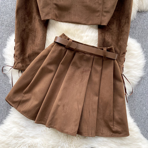 Short Jacket&Pleated Skirt Chic 2Pcs