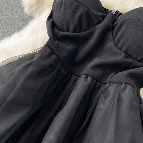 Elegant Black Mesh Slip Dress
