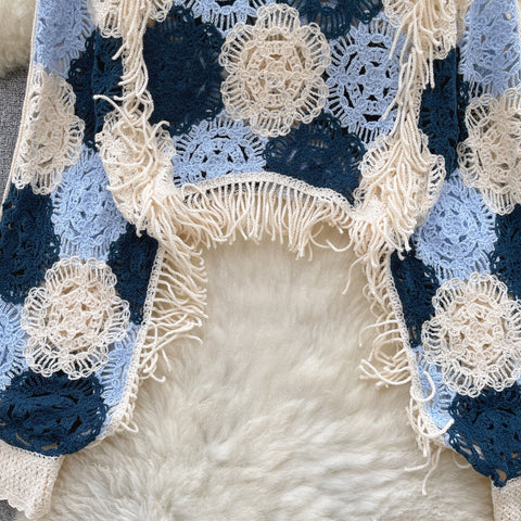 Flared Sleeve Hollowed Crochet Knitted Top