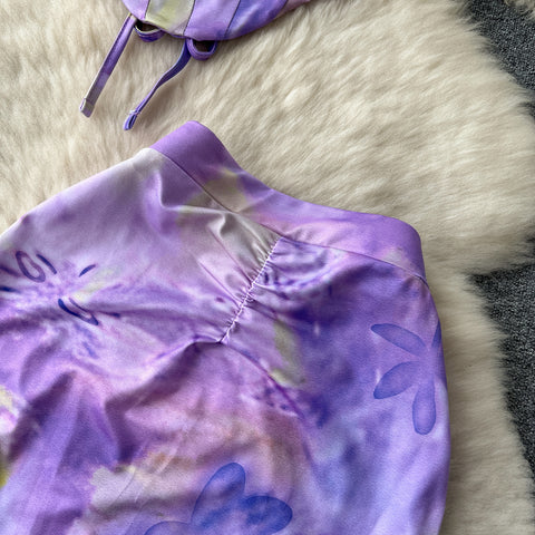 Halter Top&Slit Skirt Tie-dye 2Pcs