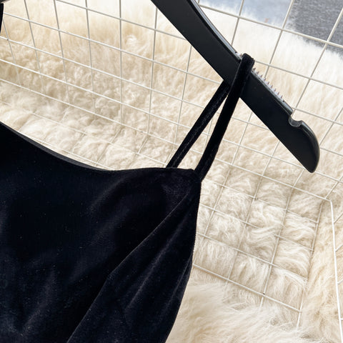 Suede Mesh Patchwork Fishtail Slip Dress