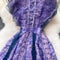 Courtly Ruffle Mesh Purple Floral Dress