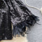 Fringed Cuff Sequined Black Dress