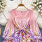 Puffy Sleeve V-neck Floral Chiffon Dress