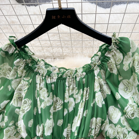Vintage Puffy Sleeve Floral Cake Dress