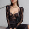 V-neck Jacquard Black Lace Top