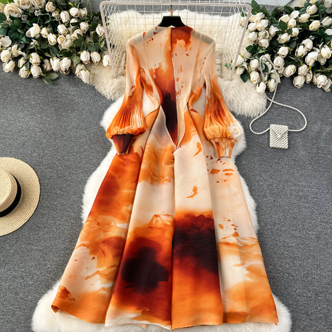 French Style Tie-dye Printed Dress