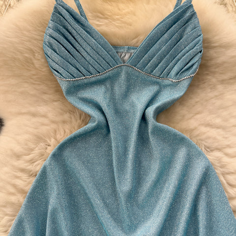 Sequin V-neck Pleated Slip Dress