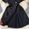 Vintage Lapeled Lace-up Black Dress