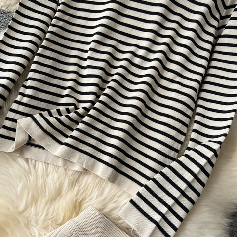 Striped Sweater&Draped Trousers Knitted 2Pcs