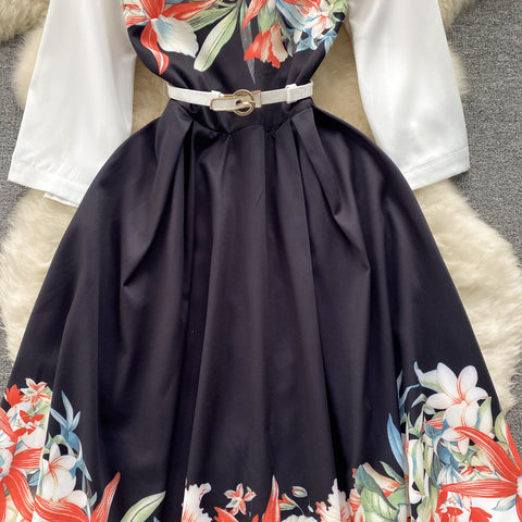 Elegant Floral Dress with Belt