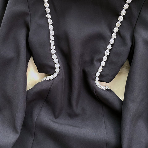 Rhinestone Studded Hollowed Black Dress