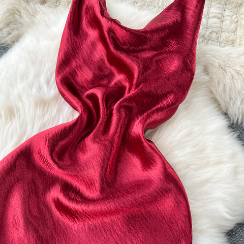Elegant Red Satin Slip Dress