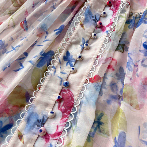 Fairy Flared Sleeve Floral Chiffon Dress