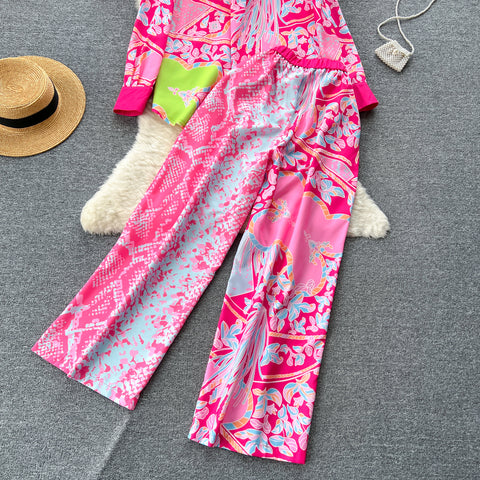 Single-breasted Shirt&Trousers Floral 2Pcs