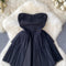 Vintage Off-shoulder Puffy Mesh Black Dress