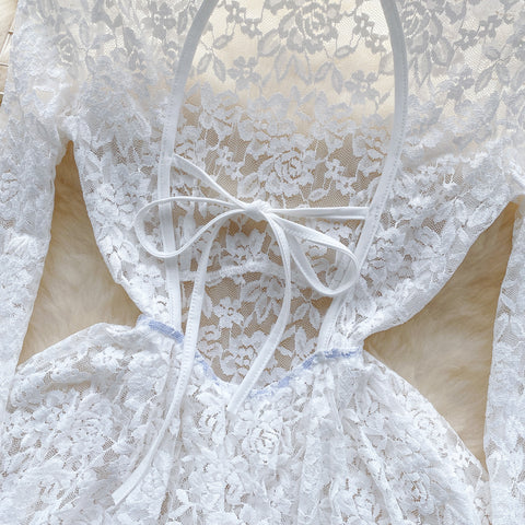 Fairy Hollowed Lace Flared Sleeve Dress