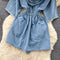 Chic Lace-up Hooded Denim Dress