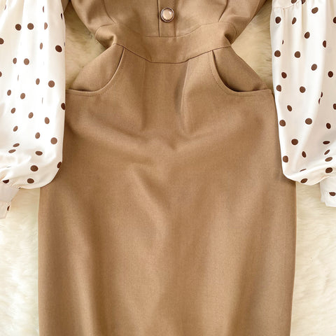 Vintage Polka Dot Shirt&Slip Dress 2Pcs