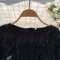 Fringed Cuff Sequined Black Dress