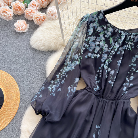 Elegant Floral Chiffon Black Dress
