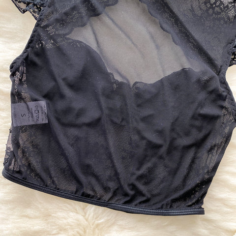 See-through Black Lace Hollowed Top