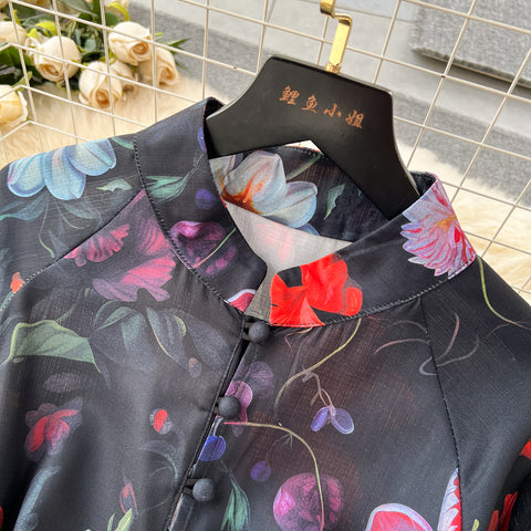 Floral Printed Single-breasted Shirt Dress