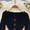 Vintage Square Collar Suede Black Dress