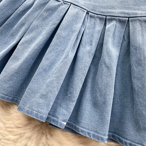 Chic Camisole&Pleated Skirt Denim 2Pcs