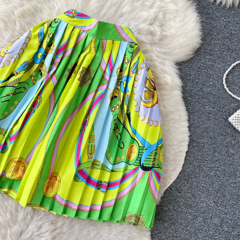 Printed Camisole&Pleated Skirt 2Pcs
