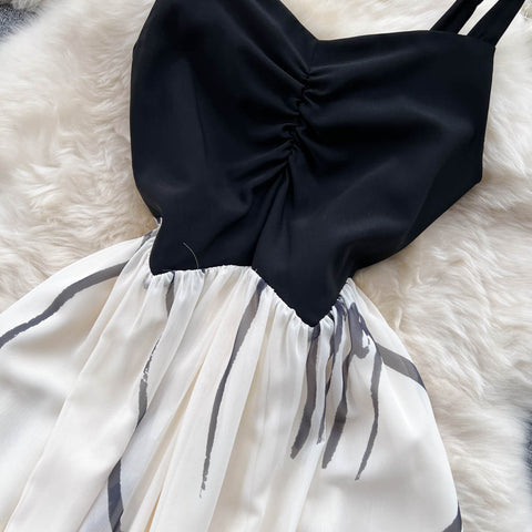 Black&White Color Blocked Slip Dress