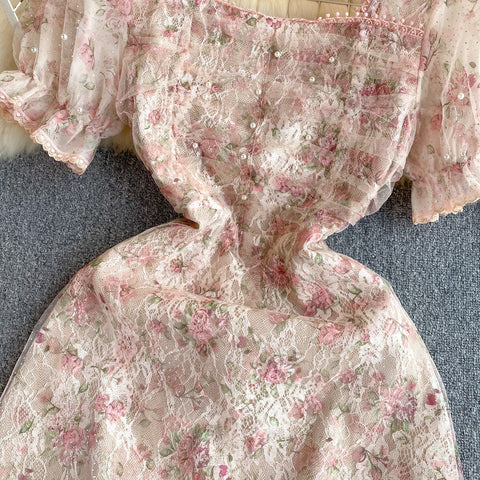 Vintage Beaded Pink Lace Dress