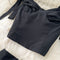 Bow Camisole&Half-body Skirt Black 2Pcs