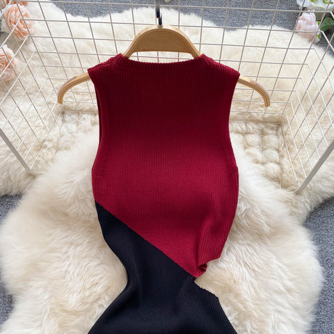 Color Blocking Elastic Knitted Dress
