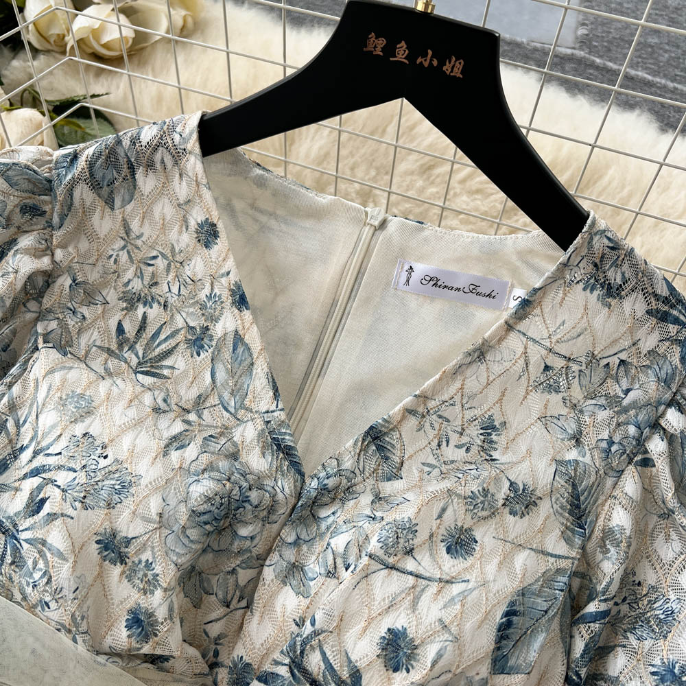 High-end Patchwork Mesh Floral Dress– irococo