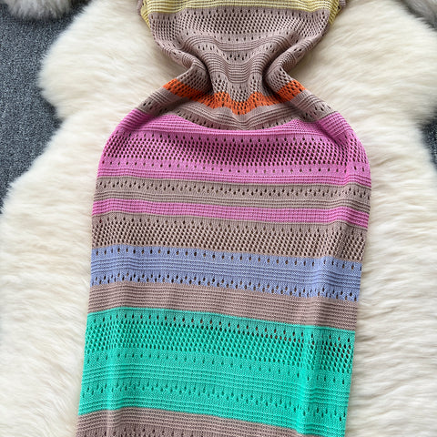 Colorful Stripe Hollowed Knitted Dress
