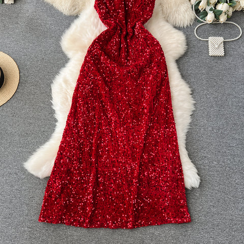 Party Sequined Suede Slip Dress