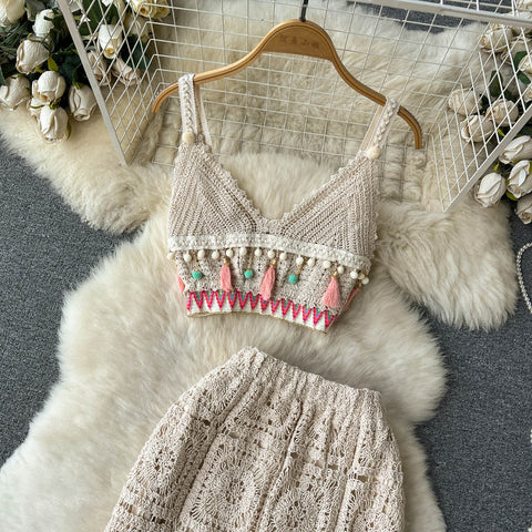 Embroidered Camisole&Skirt Crochet 2Pcs