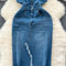 Vintage Denim Split Slip Dress